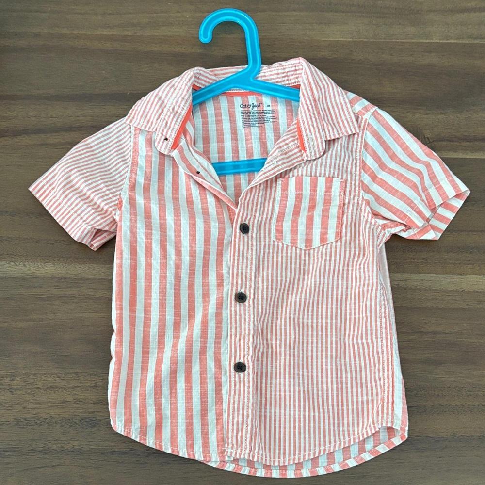 Cat & Jack orange and White Striped Button Down Shirt